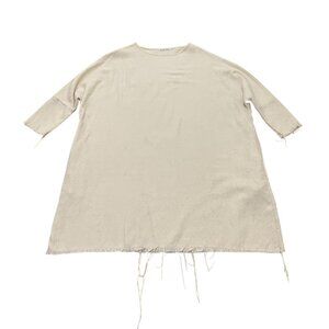 Vintage Black Crane Oversized Cream Top with Pockets